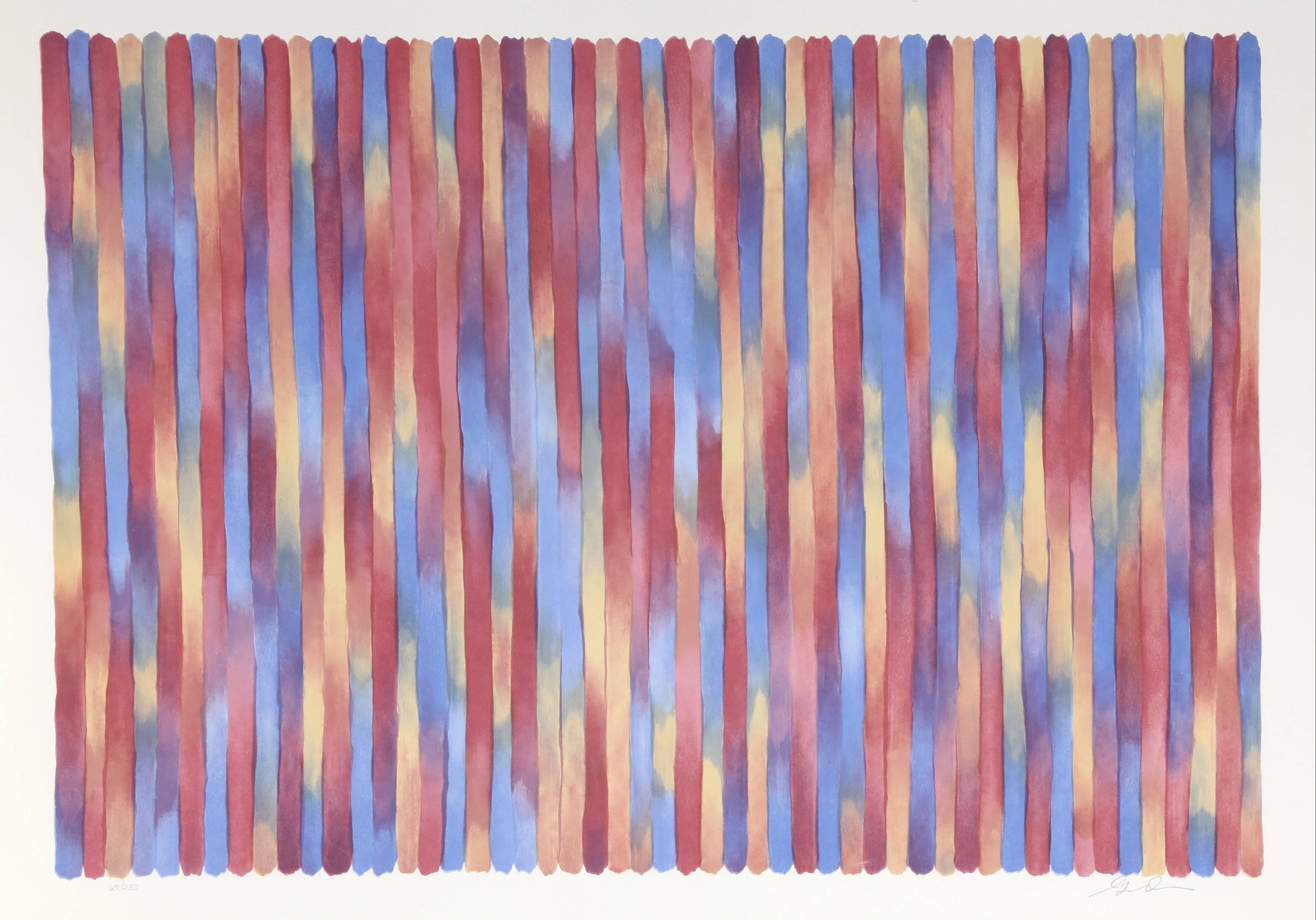 Artist: Gene Davis, American (1920 - 1985)
Title: Banjo
Year: 1981
Medium: Lithograph on Arches Paper, signed and numbered in pencil 
Edition: 250
Size: 21.25  x 28.5 in. (53.98  x 72.39 cm)
Publisher: London Arts, MI