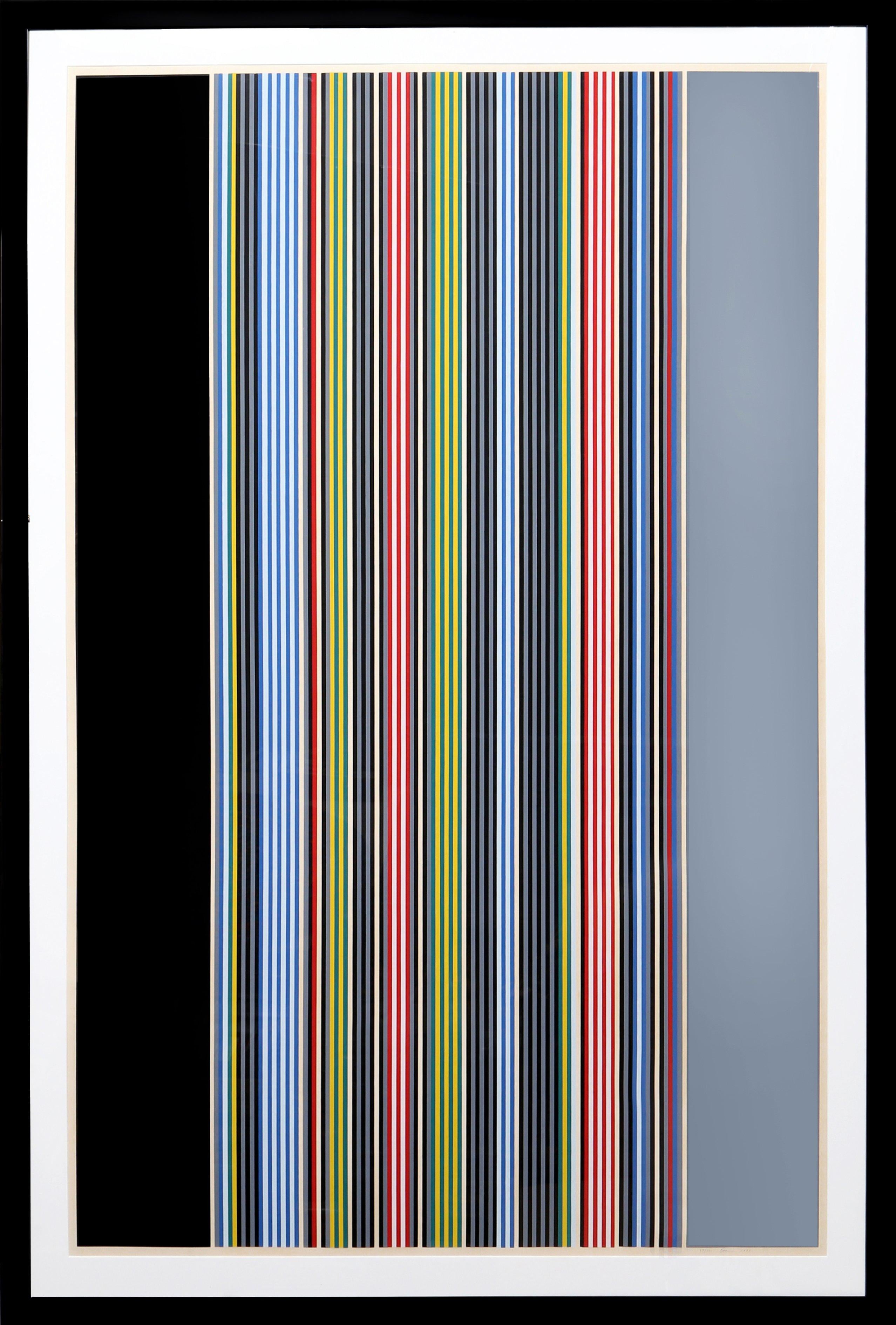 Une grande gravure minimaliste à rayures intitulée "Black Watch III" de l'artiste américain de Color Field, Gene Davis. Le tirage est signé et numéroté au crayon et joliment encadré. 

Date : 1974
Sérigraphie, signée et numérotée au crayon.
Edition