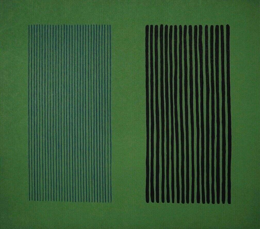 Artist: Gene Davis (1920-1985)
Title: Giant Green
Year: 1980
Medium: Silkscreen on Arches paper
Edition: 250, plus proofs
Size: 29.75 x 32.5 inches
Condition: Excellent
Inscription: Signed and numbered by the artist.

GENE DAVIS (1920-1985) Known