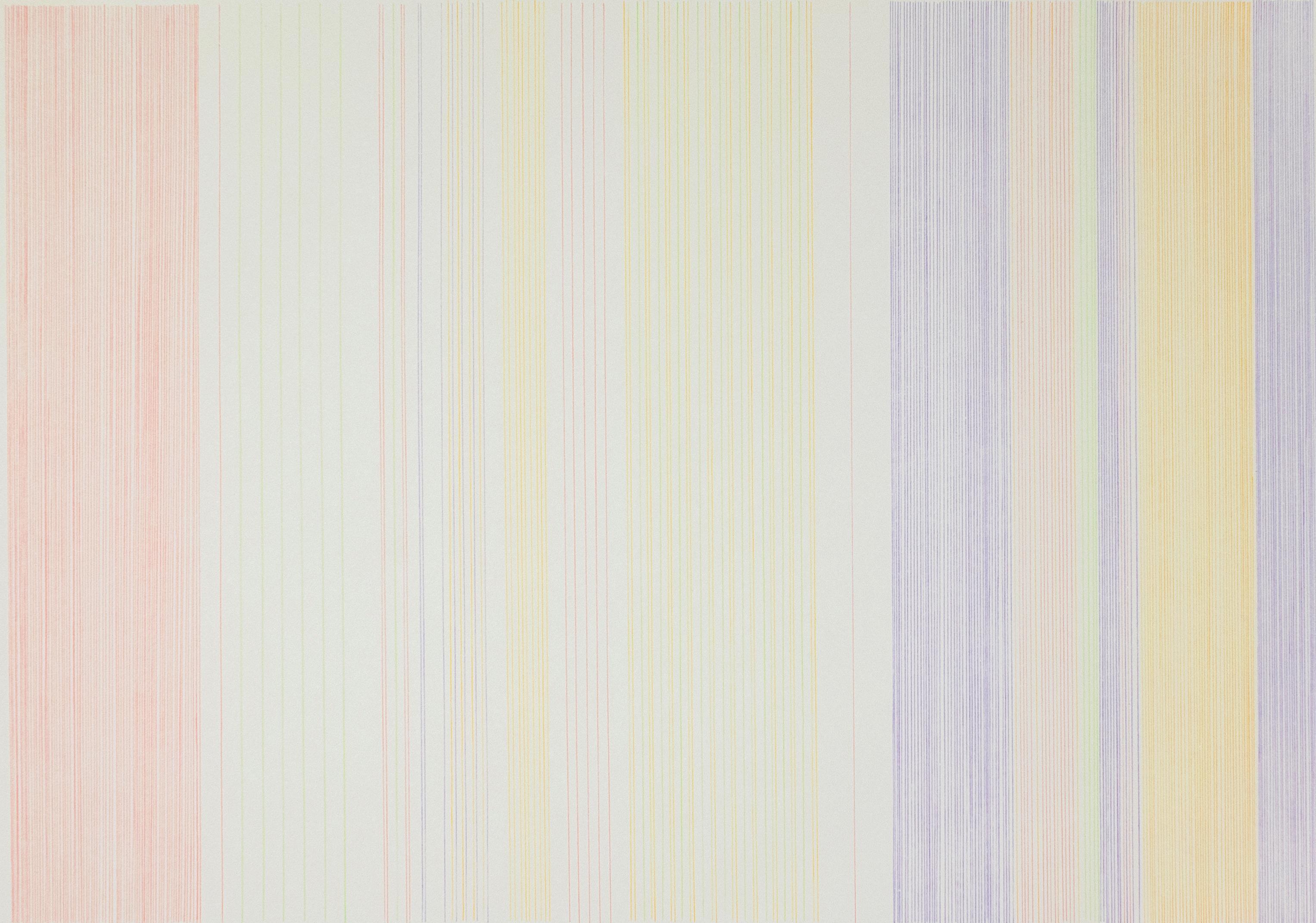 Home Run: Abstrakte moderne minimalistische Farbfeldzeichnung mit Regenbogenfarben – Print von Gene Davis