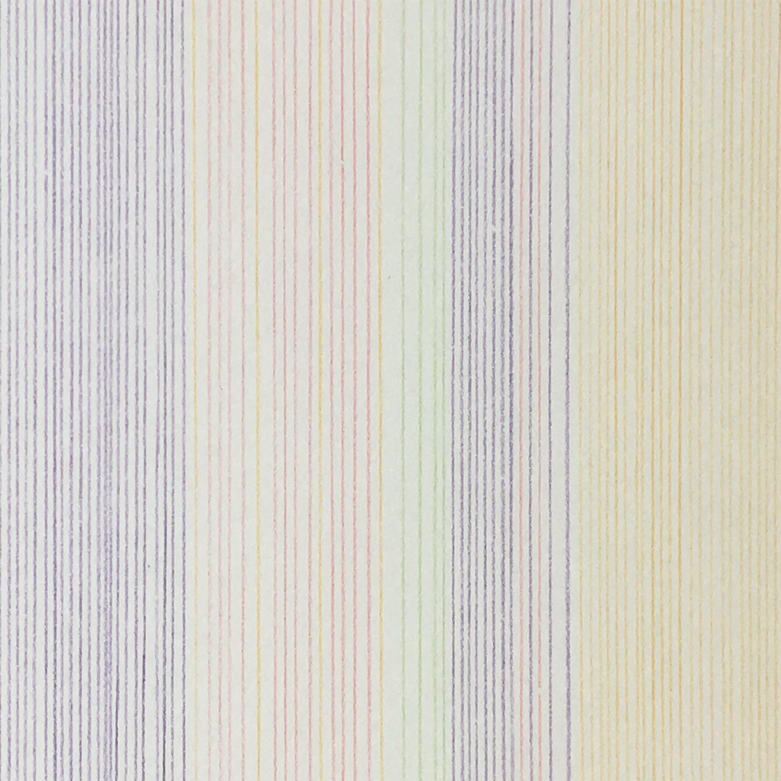 Rainbow shades shine in this abstract, color field print. Vibrant red, yellow, orange, purple, and green lines take on the organic quality of handmade paper, resulting in this subtle iteration of Gene Davis’ iconic color field stripe paintings. The