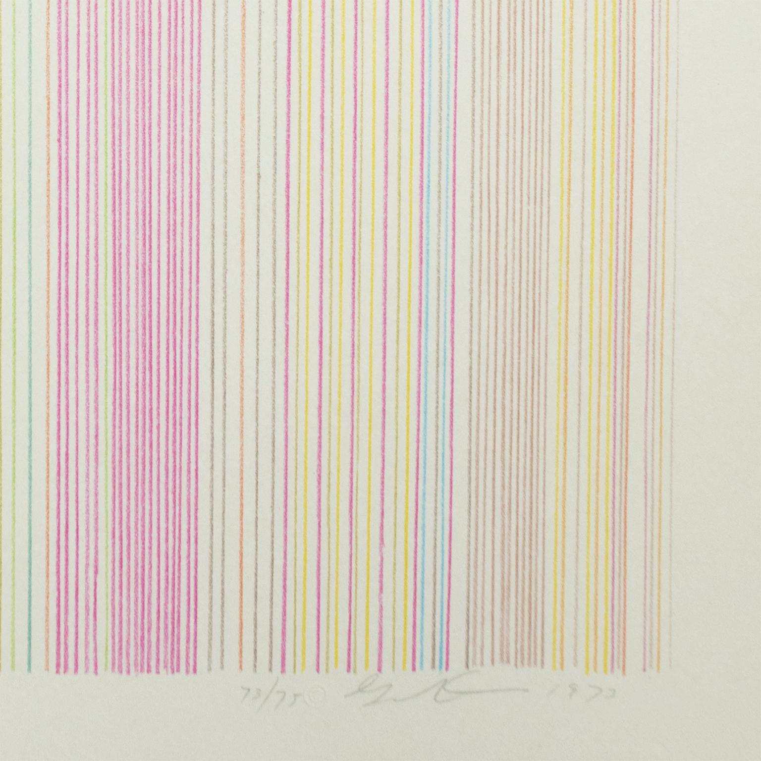 Witch Doctor: abstract modern minimalist color field drawing with rainbow colors - Beige Abstract Print by Gene Davis