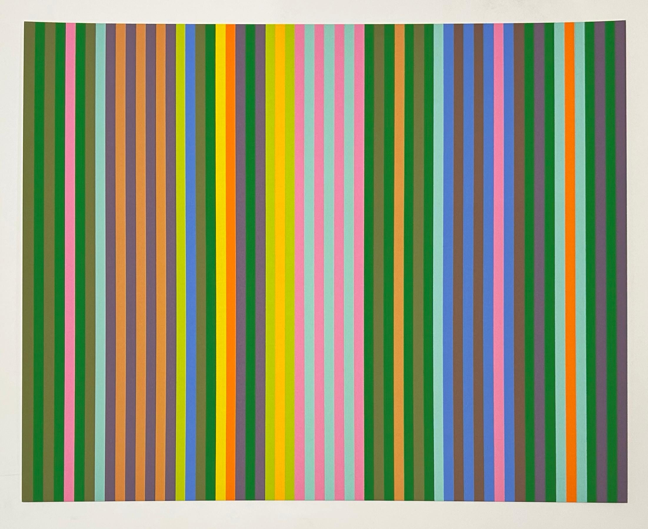 Artist: Gene Davis
Title: Zebra
Portfolio: Series II
Medium: Screenprint on canvas laminated to board
Date: 1969
Edition: 110/150
Frame Size: 30 1/2