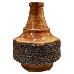 Gene Farkus Studio Pottery Glazed Ceramic Bottle-Form Vase with Textured Design