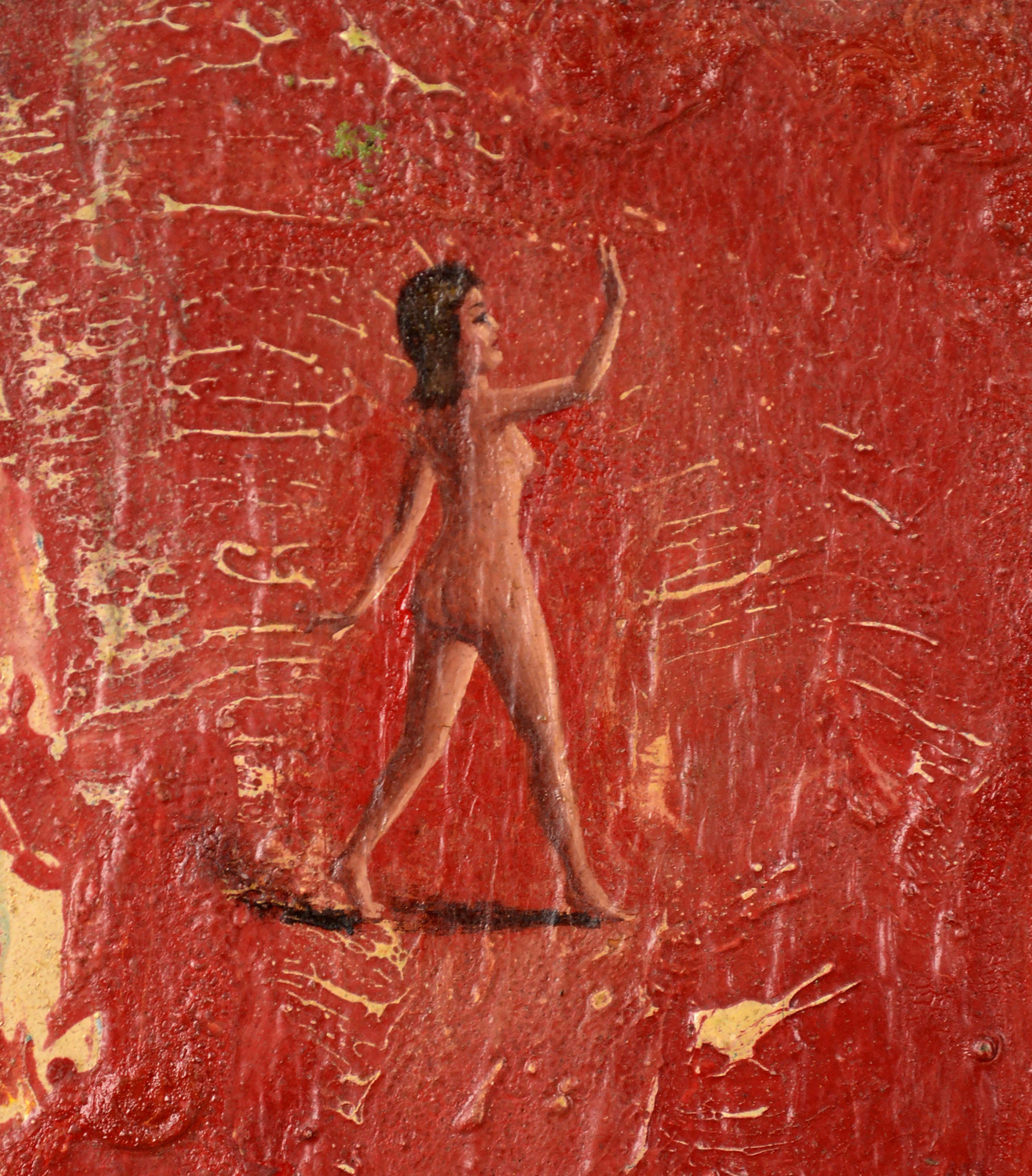 Modern Red Abstract with Two Miniature Female Figures  - Contemporary Painting by Gene Hatfield