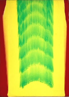 Gene Hedge, champ de couleurs abstrait, peinture du milieu du siècle dernier à motif jaune