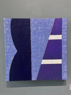 “Act III” abstract geometric painting, blue cool tones, triangular, textural