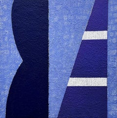 "Akt III" abstrakte geometrische Malerei, blaue kühle Töne, dreieckig, strukturiert
