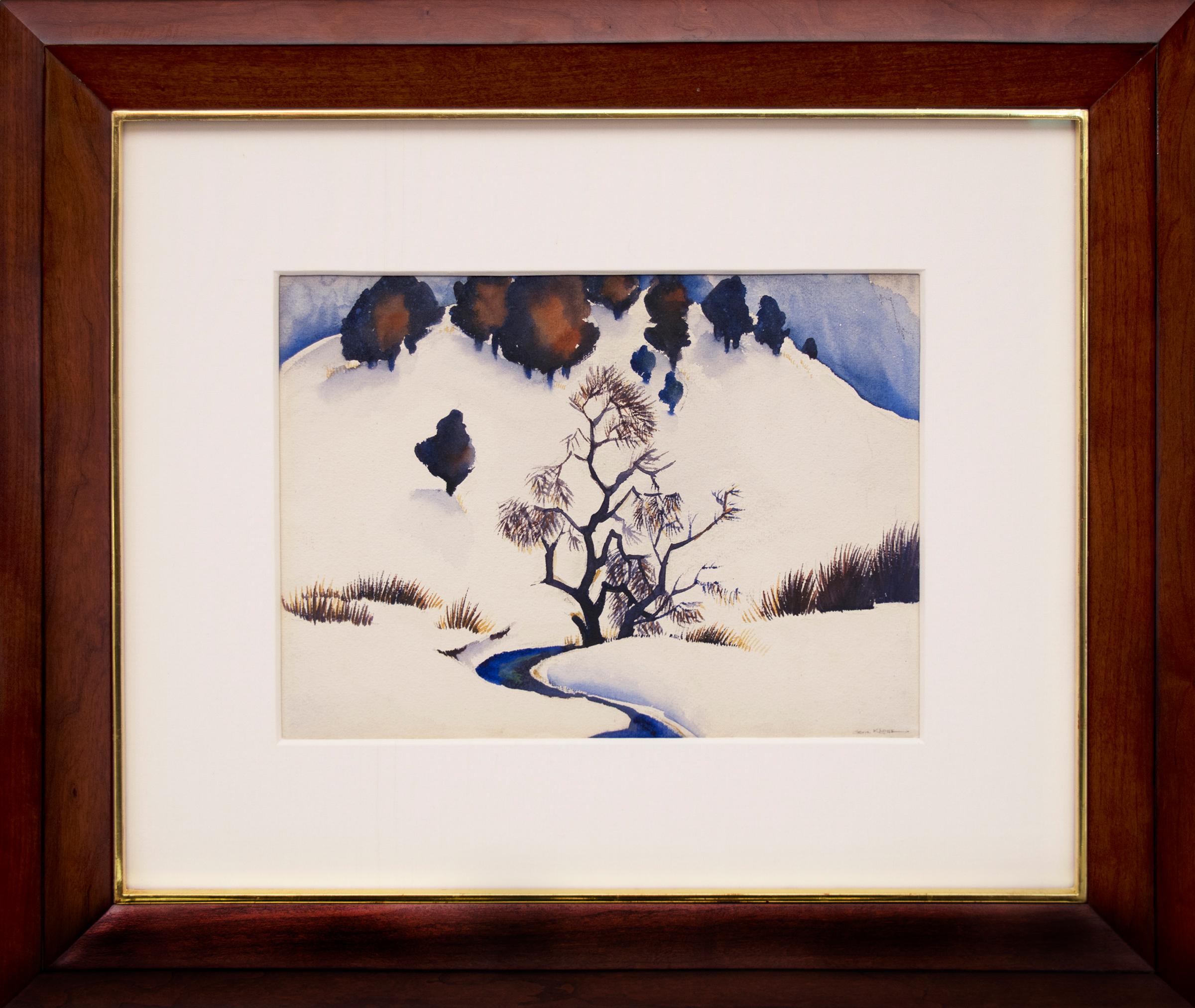 Ohne Titel (Snowy Mountain und Stream) – Painting von Gene Kloss