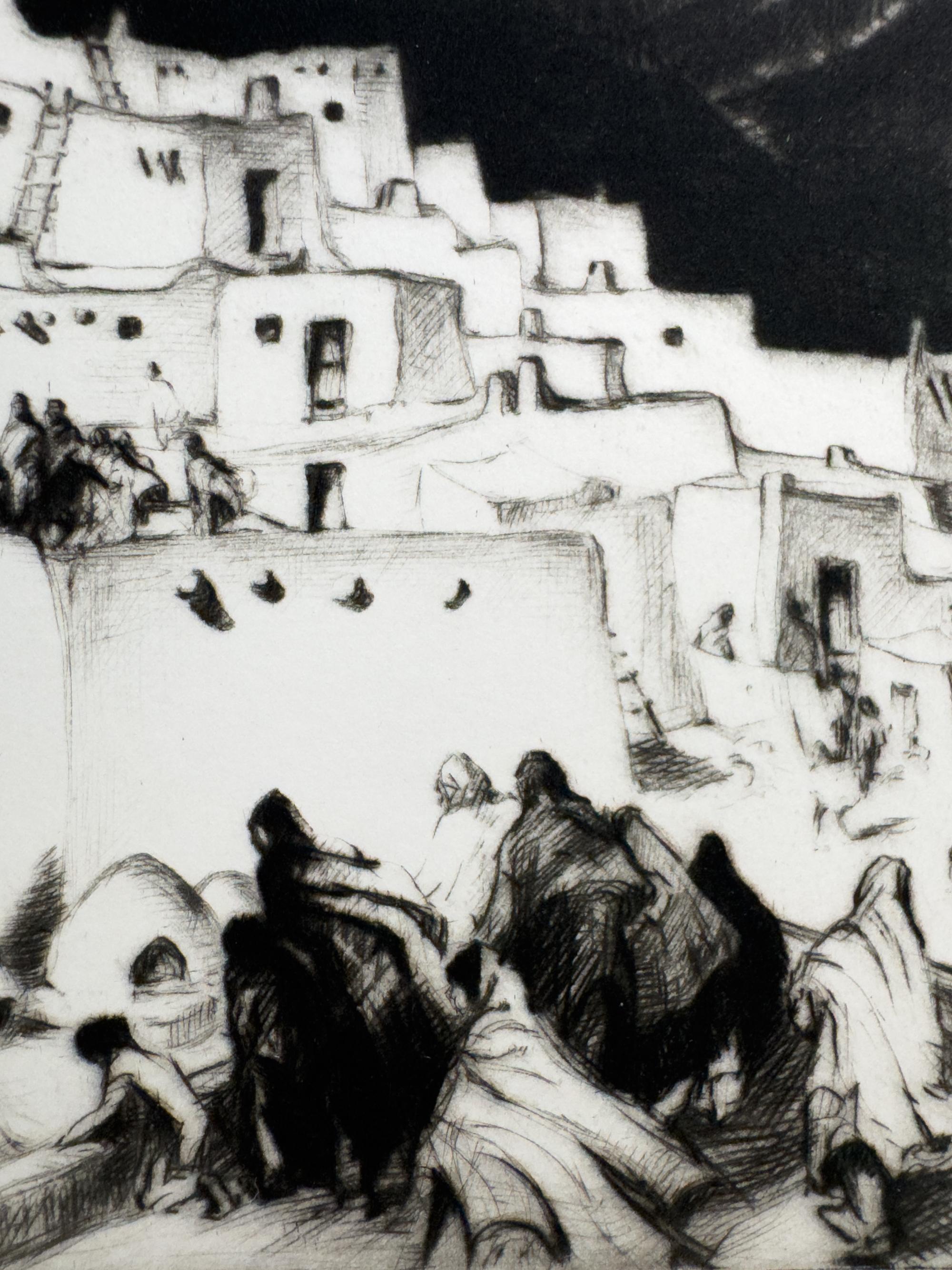 1953 Signed Black & White Etching Print 'Ceremonial Day at Taos' New Mexico For Sale 5