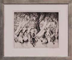 Vintage Comanche Dance, Ildefonso Pueblo, New Mexico Southwest Framed Etching