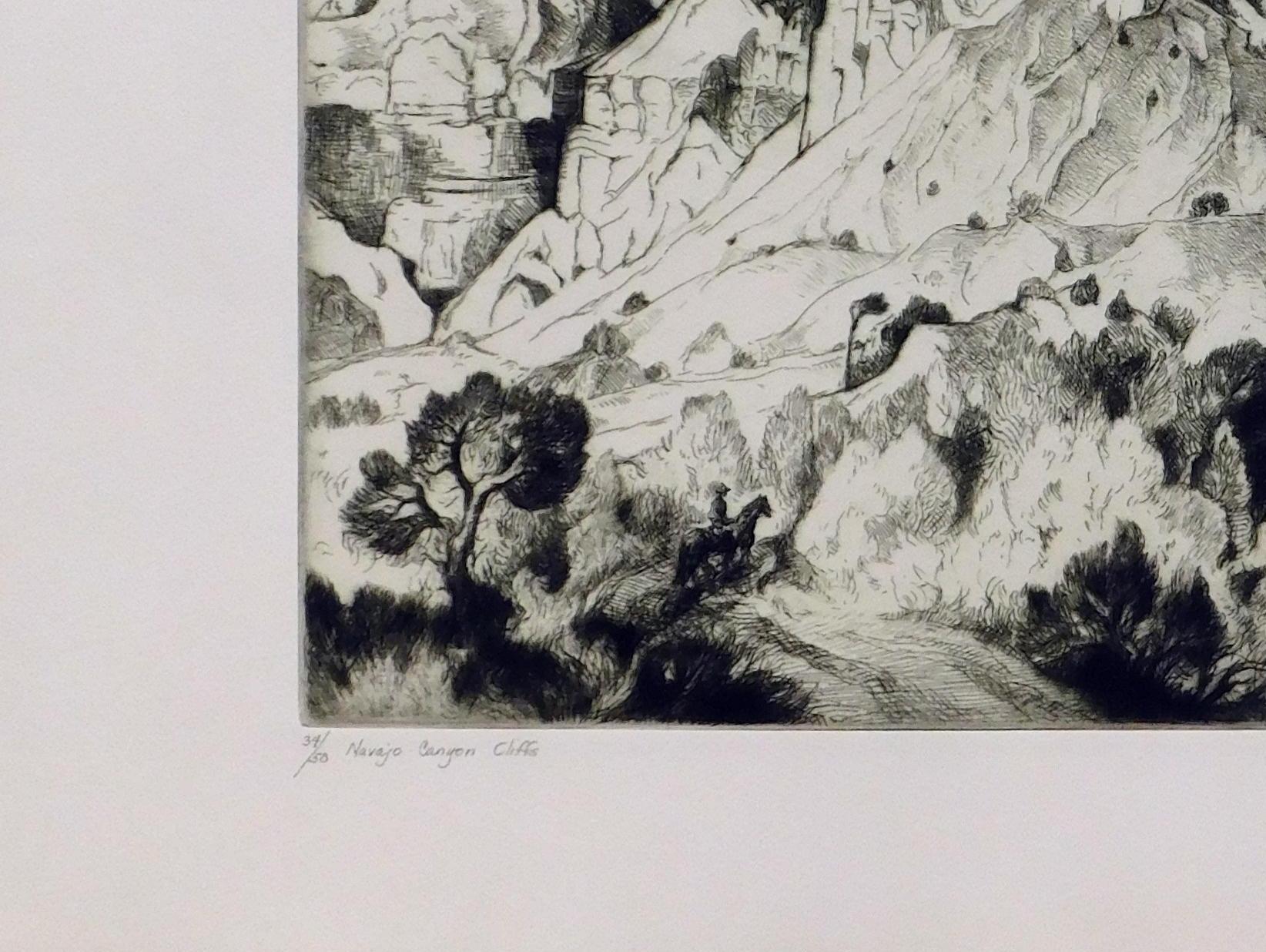 Gene Kloss Grabado original firmado a lápiz. Acantilados del Cañón del Navajo en venta 4