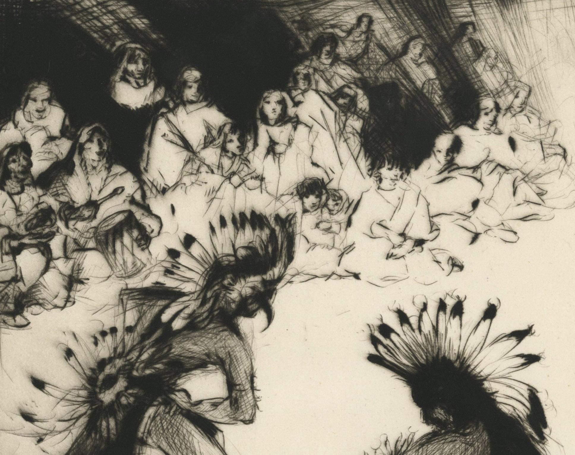 Danza dell'amicizia indiana - Figurative Print Beige di Gene Kloss