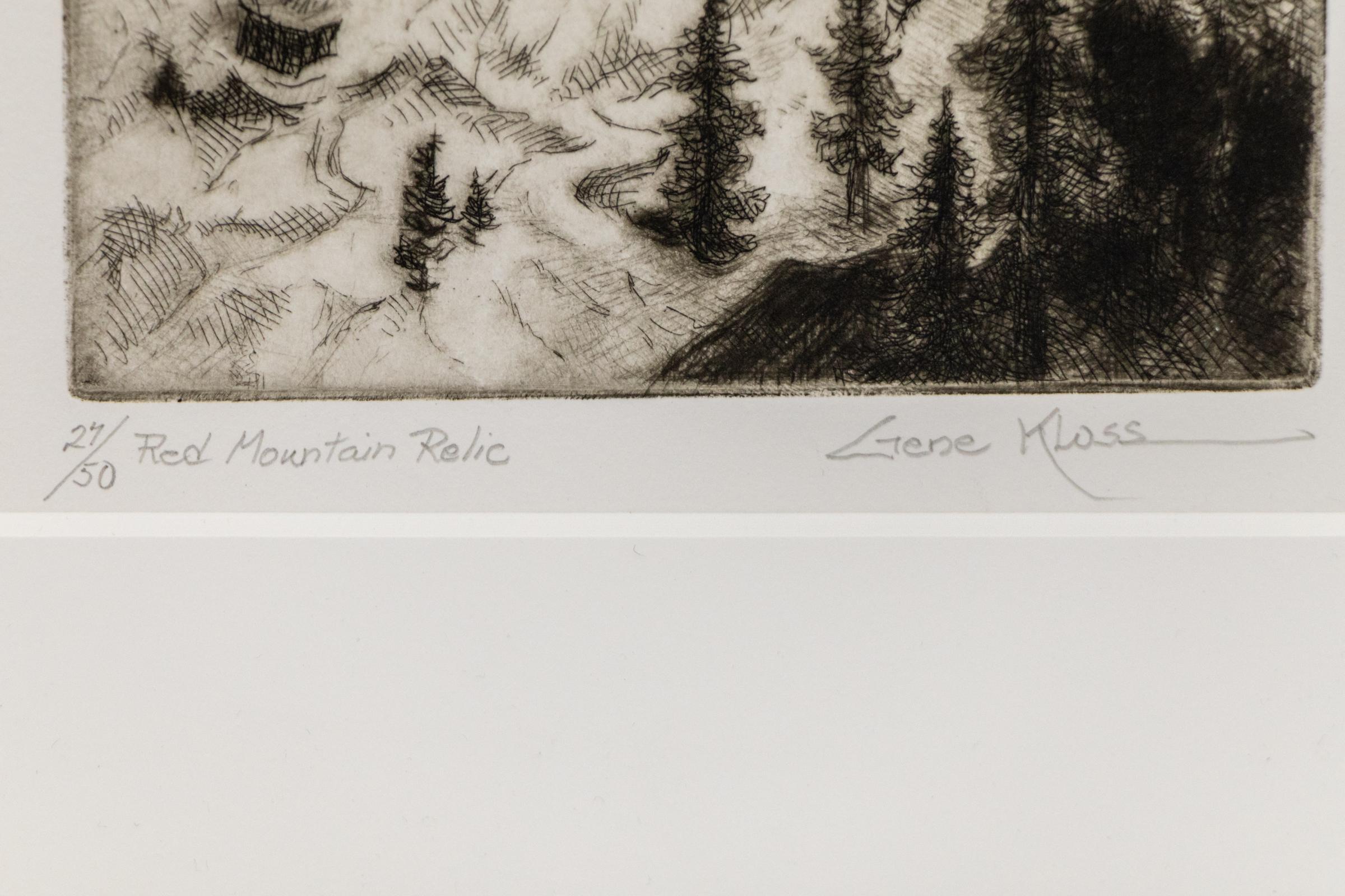 Reliquia de la Montaña Roja (Vista de la Montaña Roja, Colorado), Impresión en blanco y negro firmada - Print de Gene Kloss