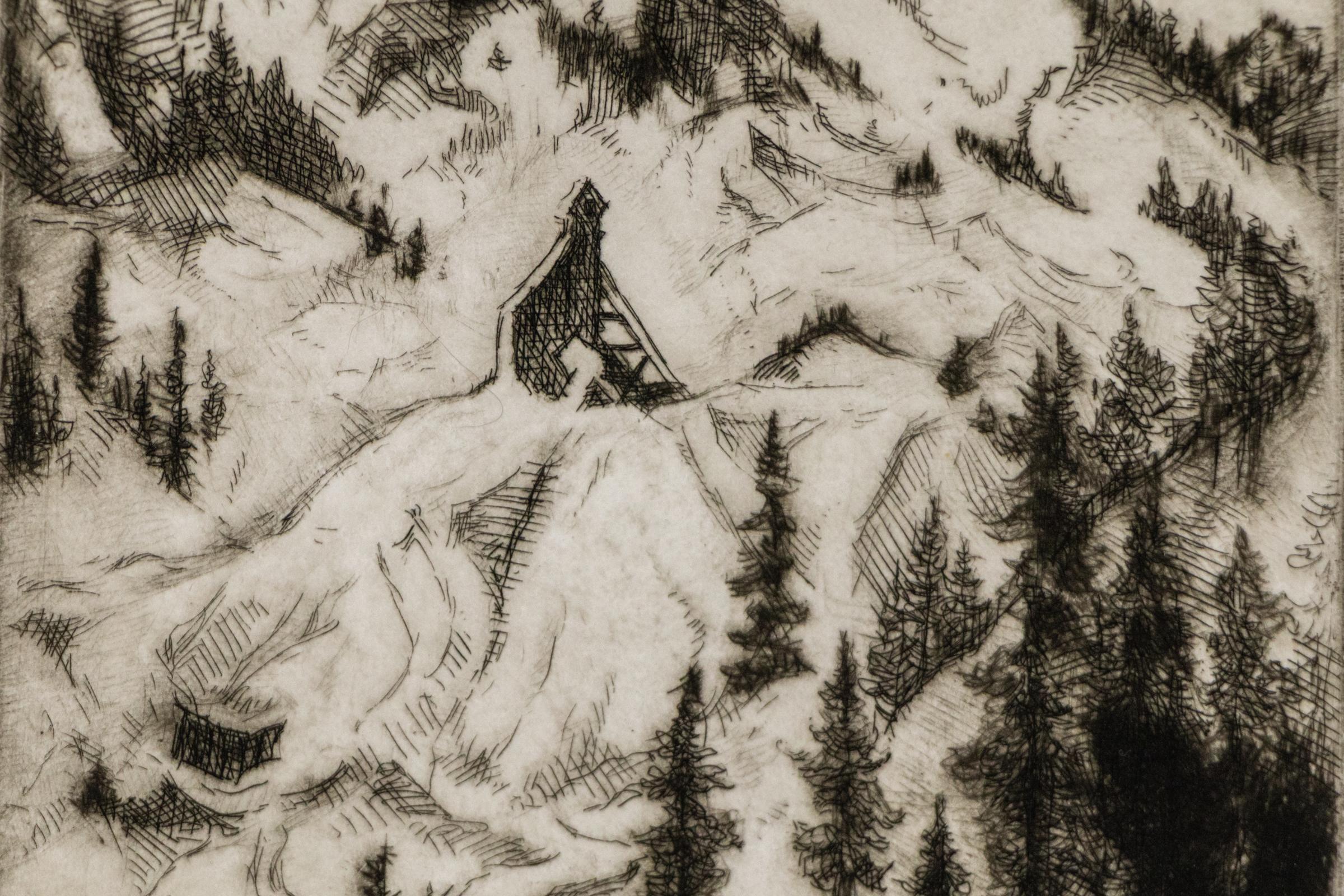 Reliquia de la Montaña Roja (Vista de la Montaña Roja, Colorado), Impresión en blanco y negro firmada - Landscape Print Gris de Gene Kloss
