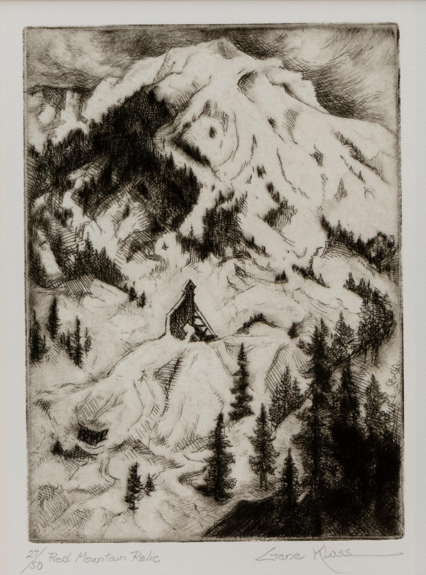 Landscape Print de Gene Kloss - Reliquia de la Montaña Roja (Vista de la Montaña Roja, Colorado), Impresión en blanco y negro firmada