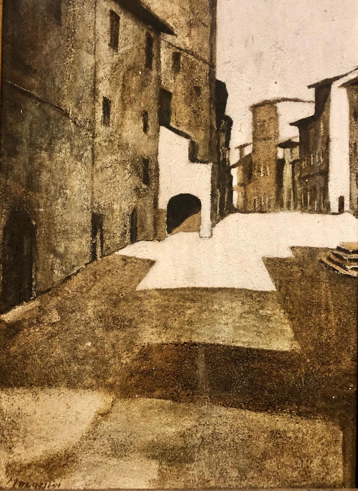 Charmante peinture à l'huile de paysage italien vintage sur panneau, signée et texturée, intitulée 
