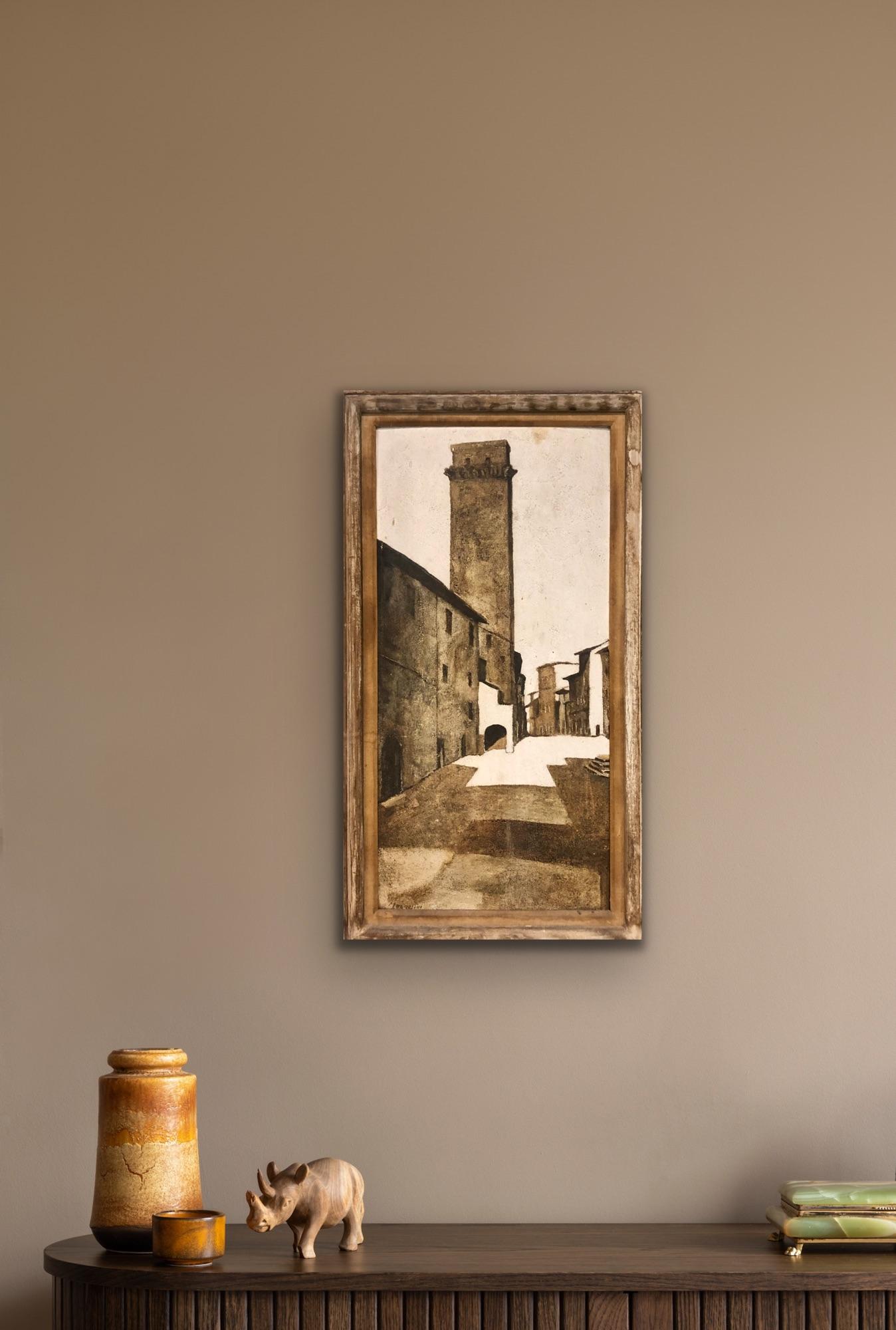Tour toscane (Torre Toscana #281) - Peinture de paysage italienne vintage signée 3