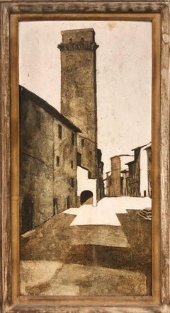 Tour toscane (Torre Toscana #281) - Peinture de paysage italienne vintage signée