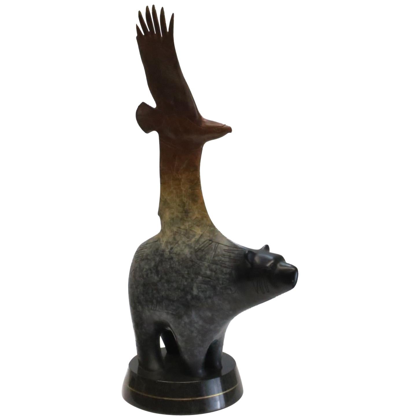 Gene 
Rebecca Tobey 20th Century Bear 
Eagle Bronze and High Polish Sculpture For Sale