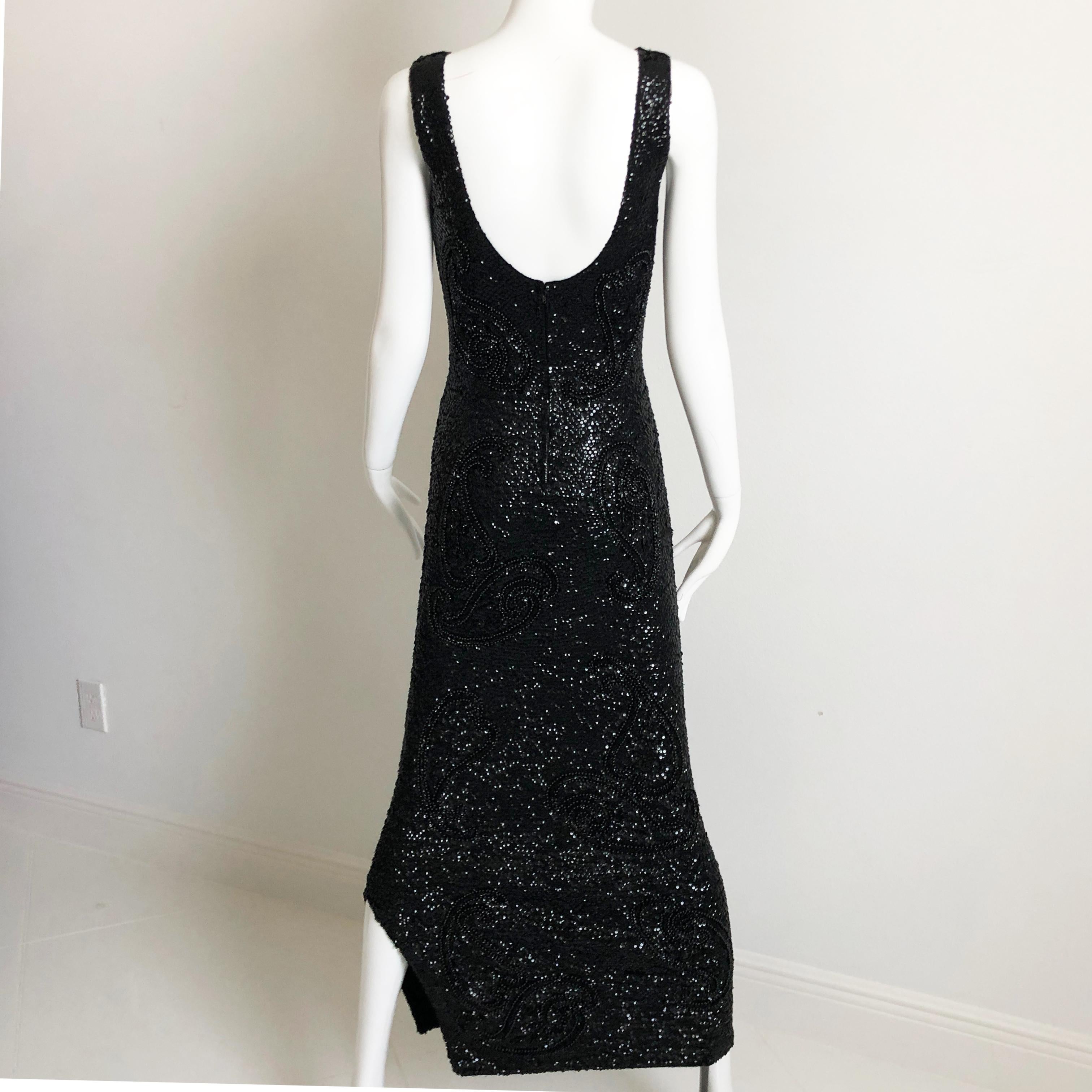 Gene Shelly Boutique Evening Gown Black Beaded Knit with Sequins 60s M 4
