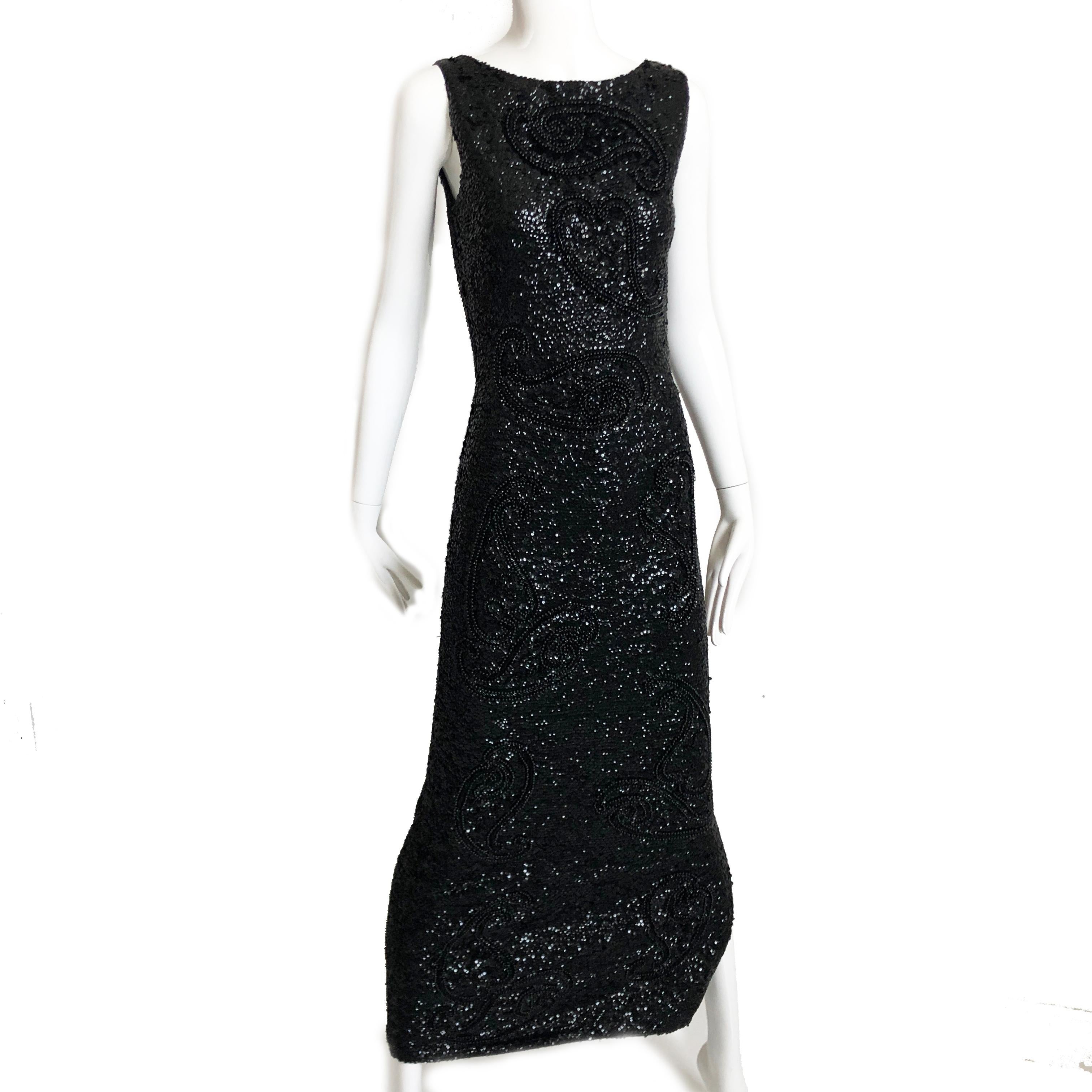 Gene Shelly Boutique Evening Gown Black Beaded Knit with Sequins 60s M 5
