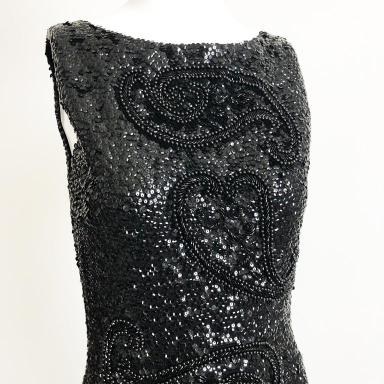 Gene Shelly Boutique Evening Gown Black Beaded Knit with Sequins 60s M ...
