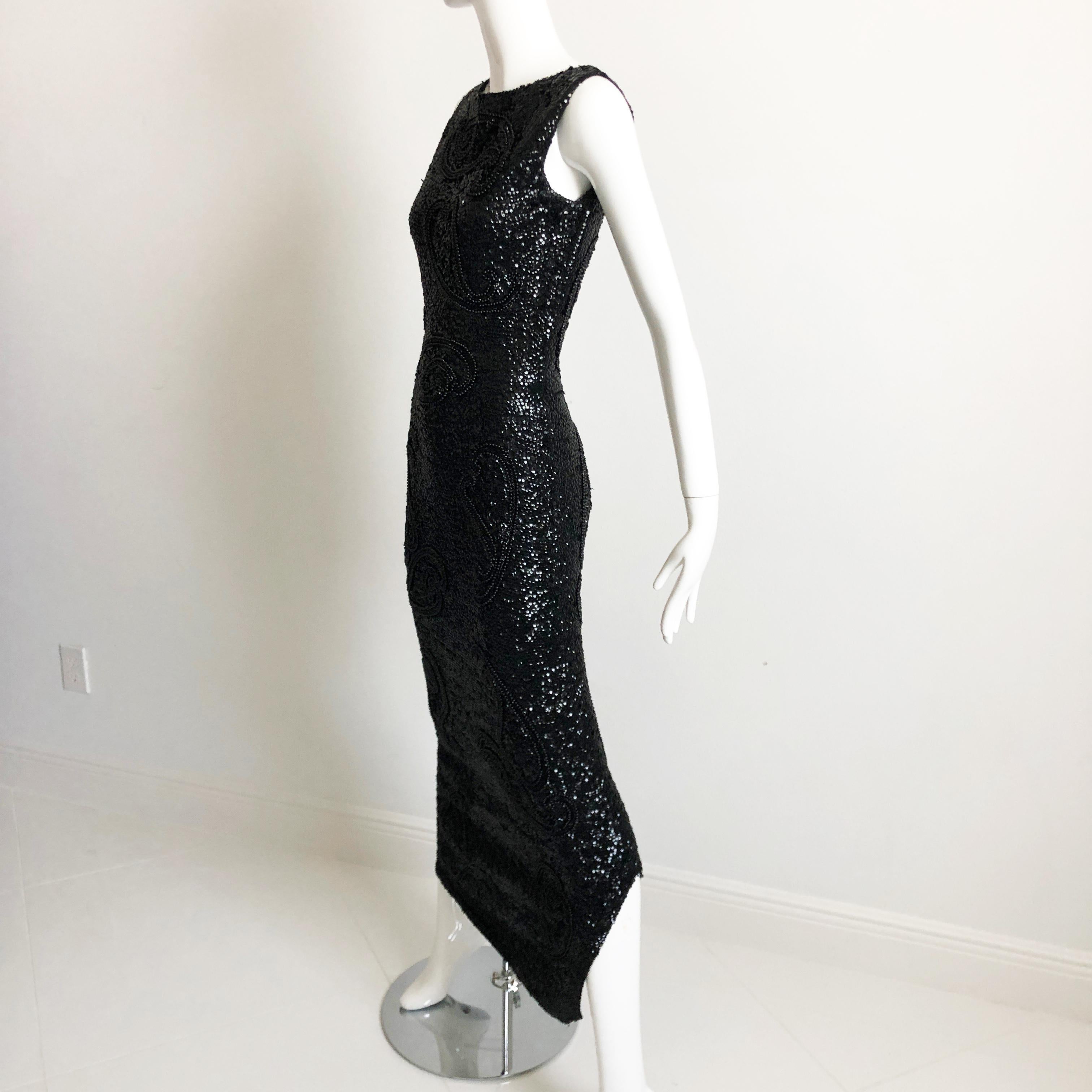 Gene Shelly Boutique Evening Gown Black Beaded Knit with Sequins 60s M 2