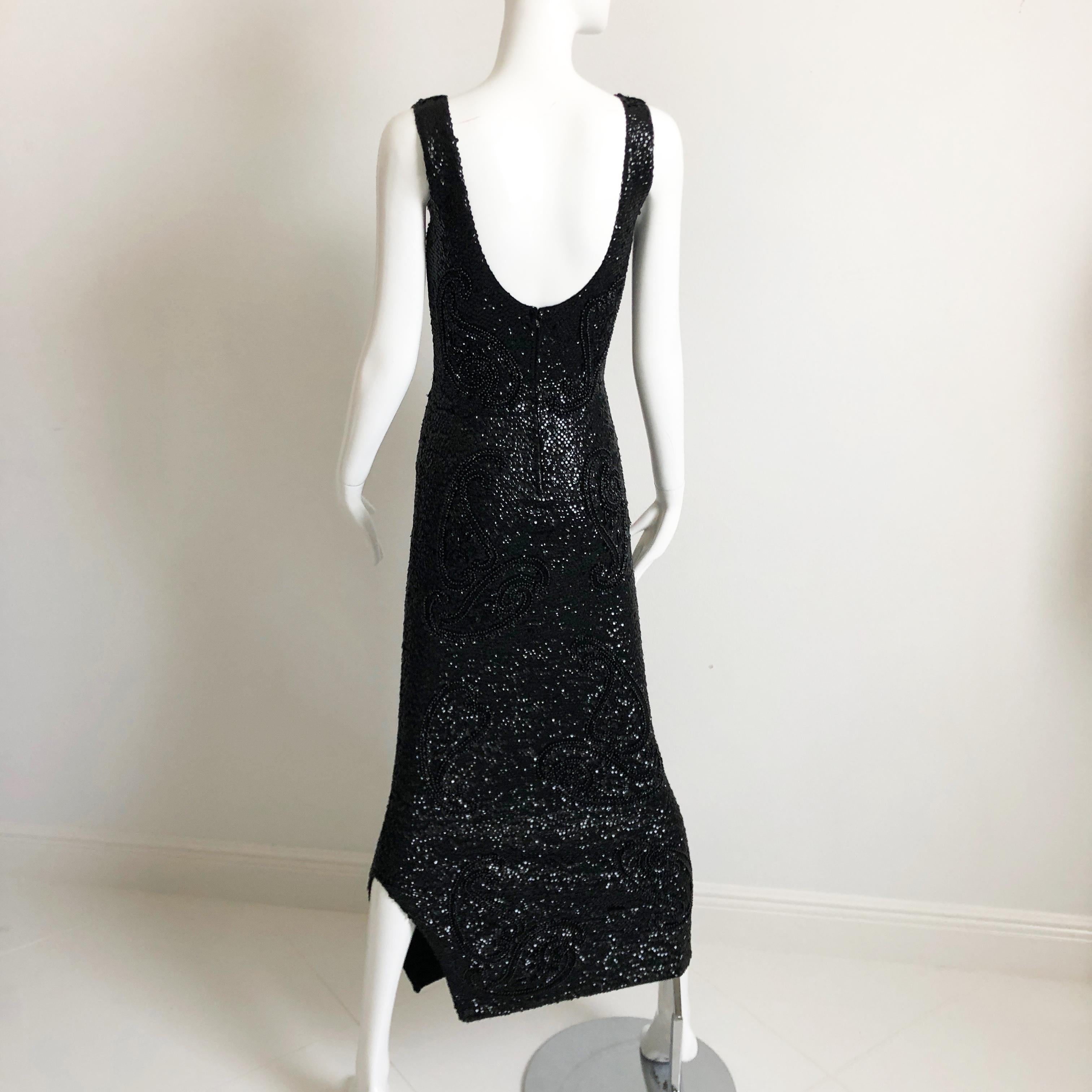Gene Shelly Boutique Evening Gown Black Beaded Knit with Sequins 60s M 3