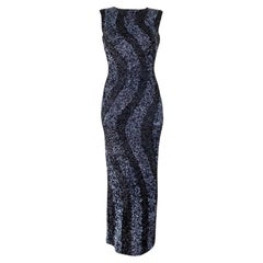 Gene Shelly Sequin Waves Black Floor Length Formal Wiggle Dress 1960s S/M