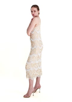 Gene Shelly Vintage 1960's Ivory Knit Sequin & Fringe Beaded Dress