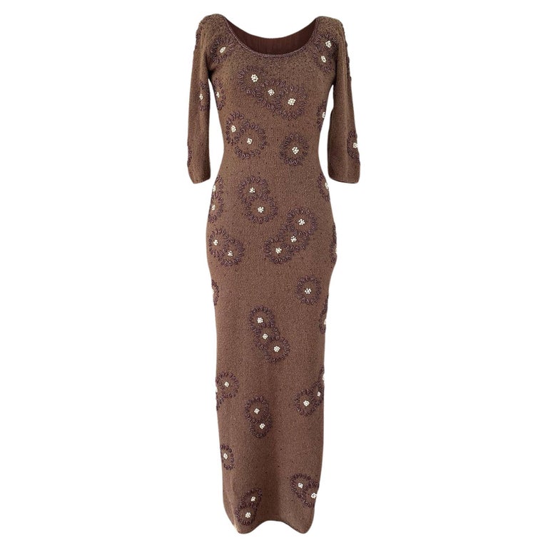 Gene Shelly Vintage 1960s Mocha Brown Boucl Pearls Wine Beads Wiggle Dress Xs/s Gene Shelly Vintage 1960s Mocha Brown Boucl Pearls Wine Beads Wiggle Dress Xs/s