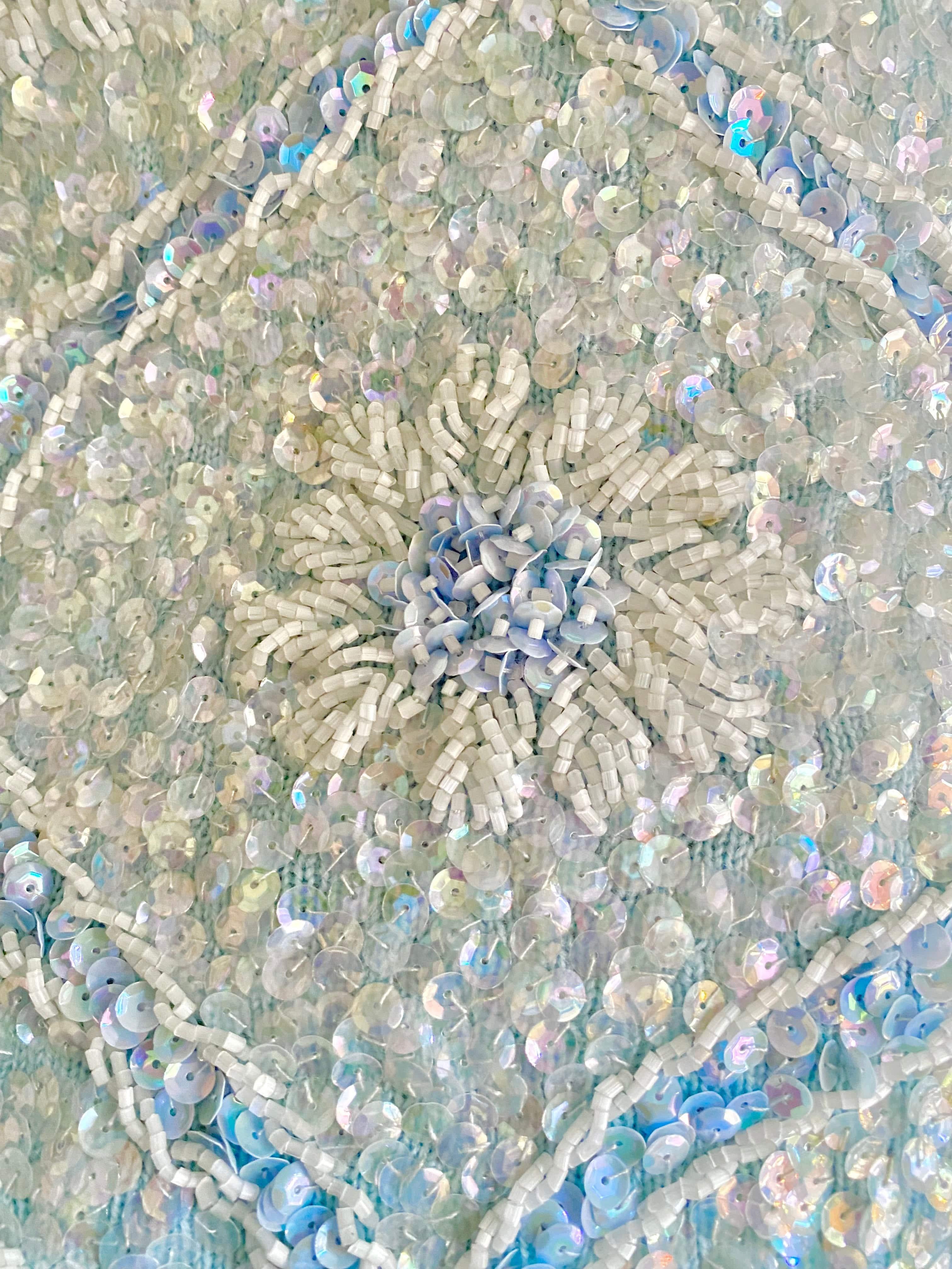 Gene Shelly Vintage Iridescent Blue Sequin Daisies Wiggle Dress Circa 1960s SM/M 3
