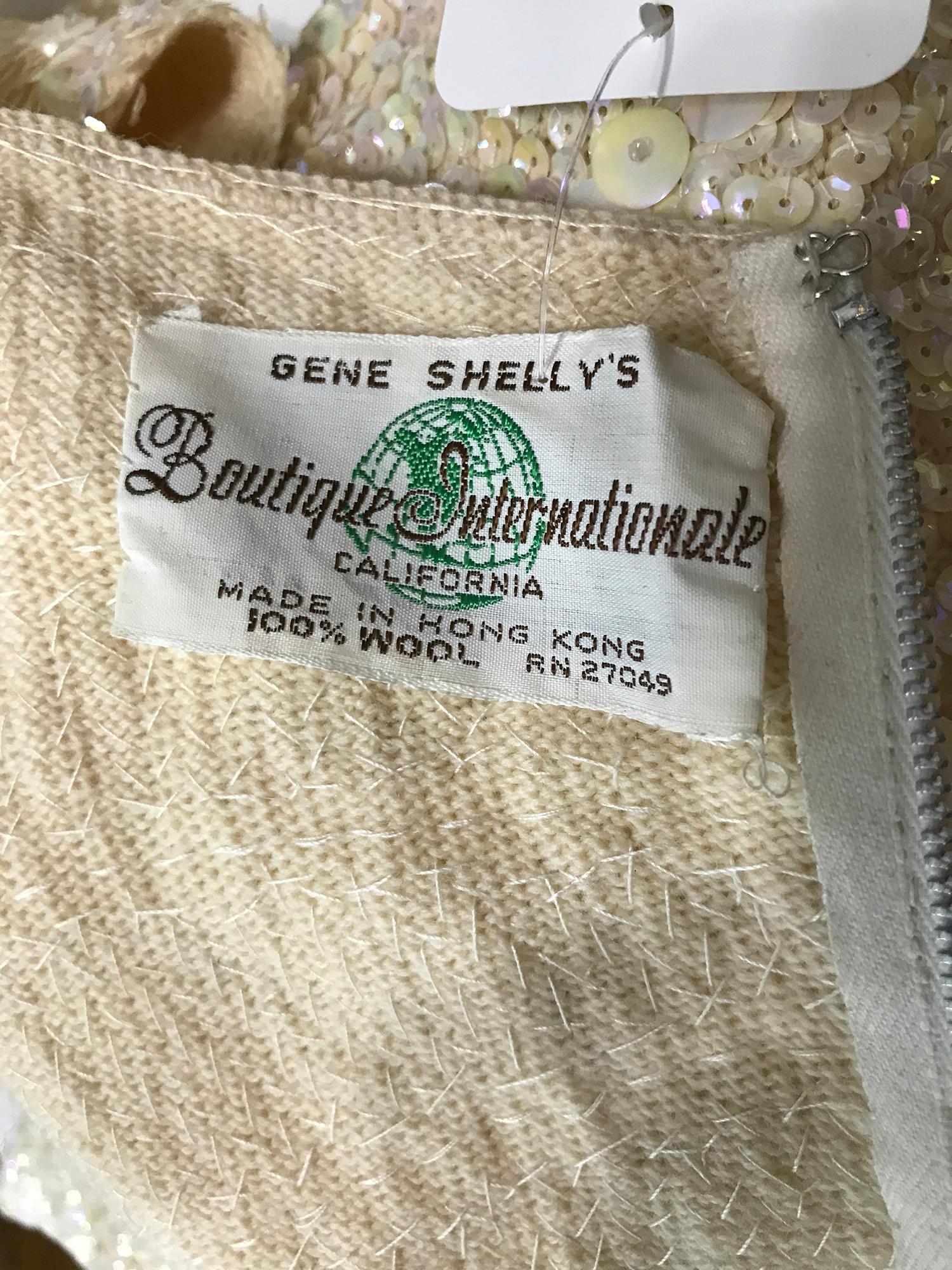 Gene Shelly's Boutique Internationale Cream Sequin Sheath Dress 1960s 4