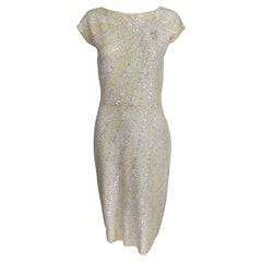 Gene Shelly Boutique Internationale Vestido camisero de lentejuelas crema años 60