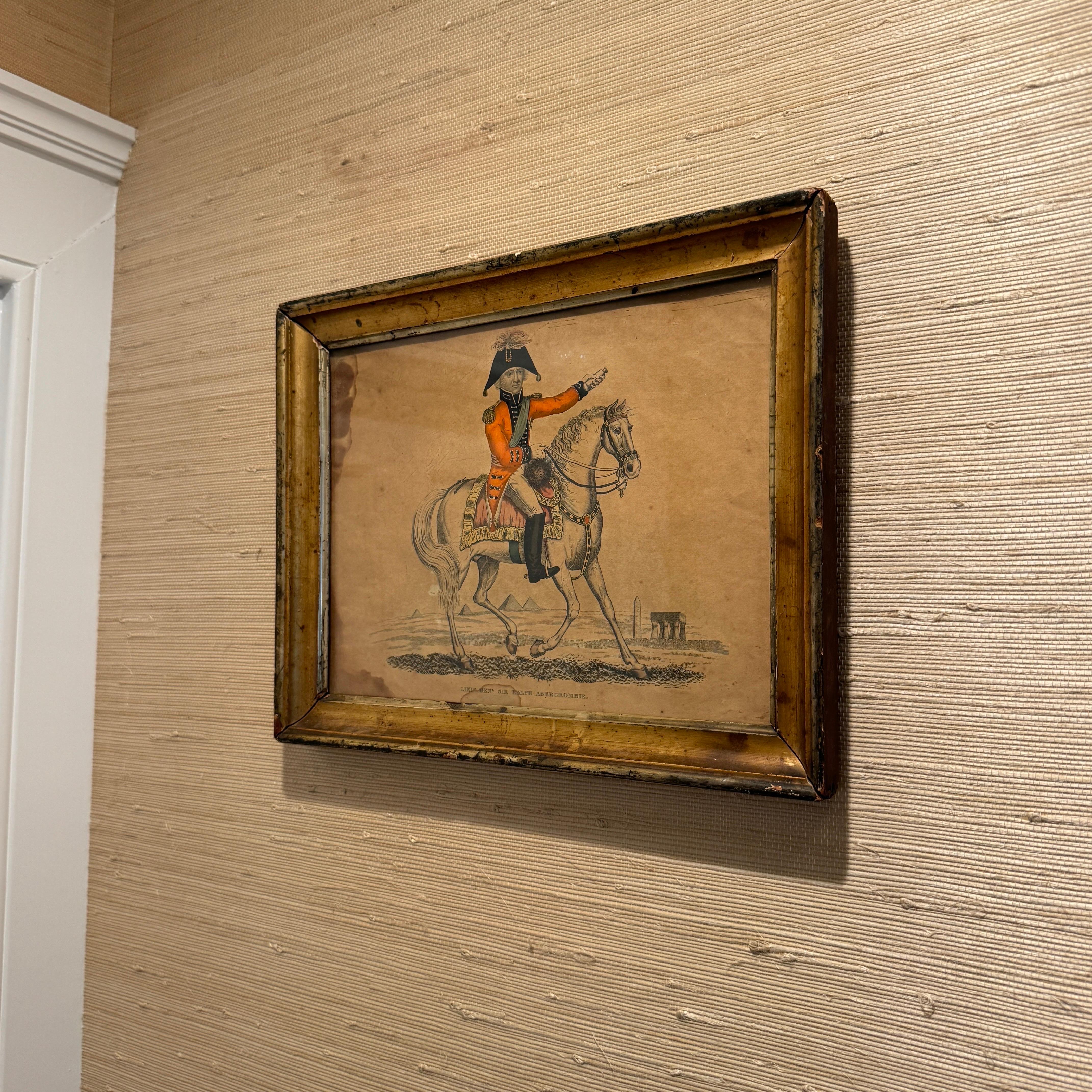 Gouache colorprint in guiltwood pictureframe with antique glass, depicting General Abercrombie.