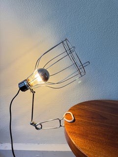 General Electric Industrial Clamp Lamp Chrome Steel Wire Cage Adjustable Arm