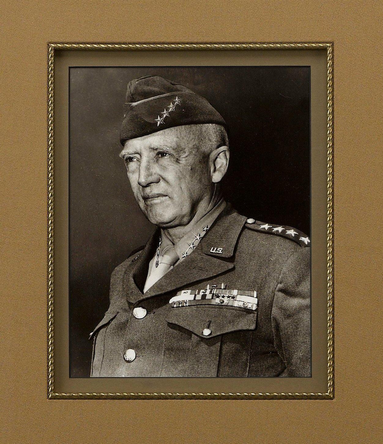 This unique collage celebrates General George S. Patton Jr. A senior officer of the U.S. Army, Patton is best known for his aggressive and capable leadership during WWII.

This is a twice-signed envelope addressed by Patton to his father, 