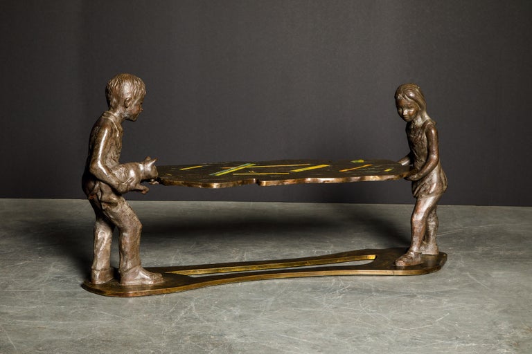 Modern 'Generation' Bronze Sculpture Table by Philip and Kelvin LaVerne, c. 1964 Signed For Sale