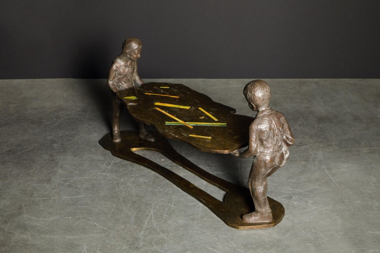 'Generation' Bronze Sculpture Table by Philip and Kelvin LaVerne, c. 1964 Signed In Good Condition For Sale In Los Angeles, CA