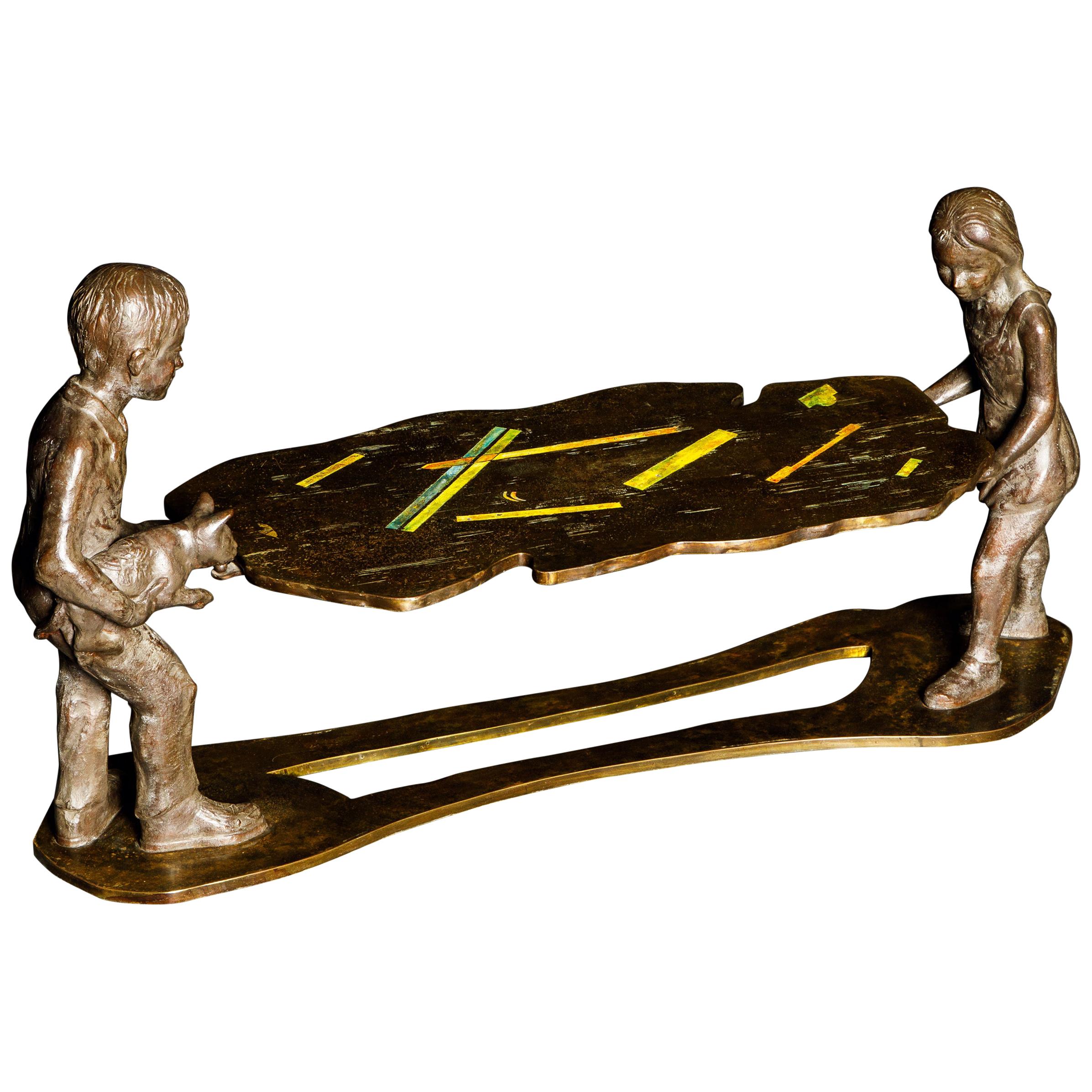 Table sculpture en bronze 'Generation' de Philip et Kelvin LaVerne, c. 1964 Signé en vente