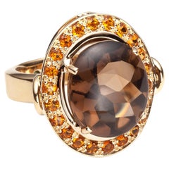 Generosa Halo Ring in 18k Yellow Gold with Smoky Quartz and Citrine by Serafino