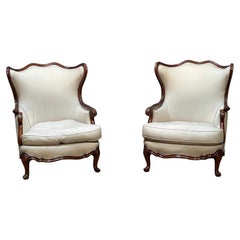 Generous and Comfortable Pair French Bergere Arm Chairs
