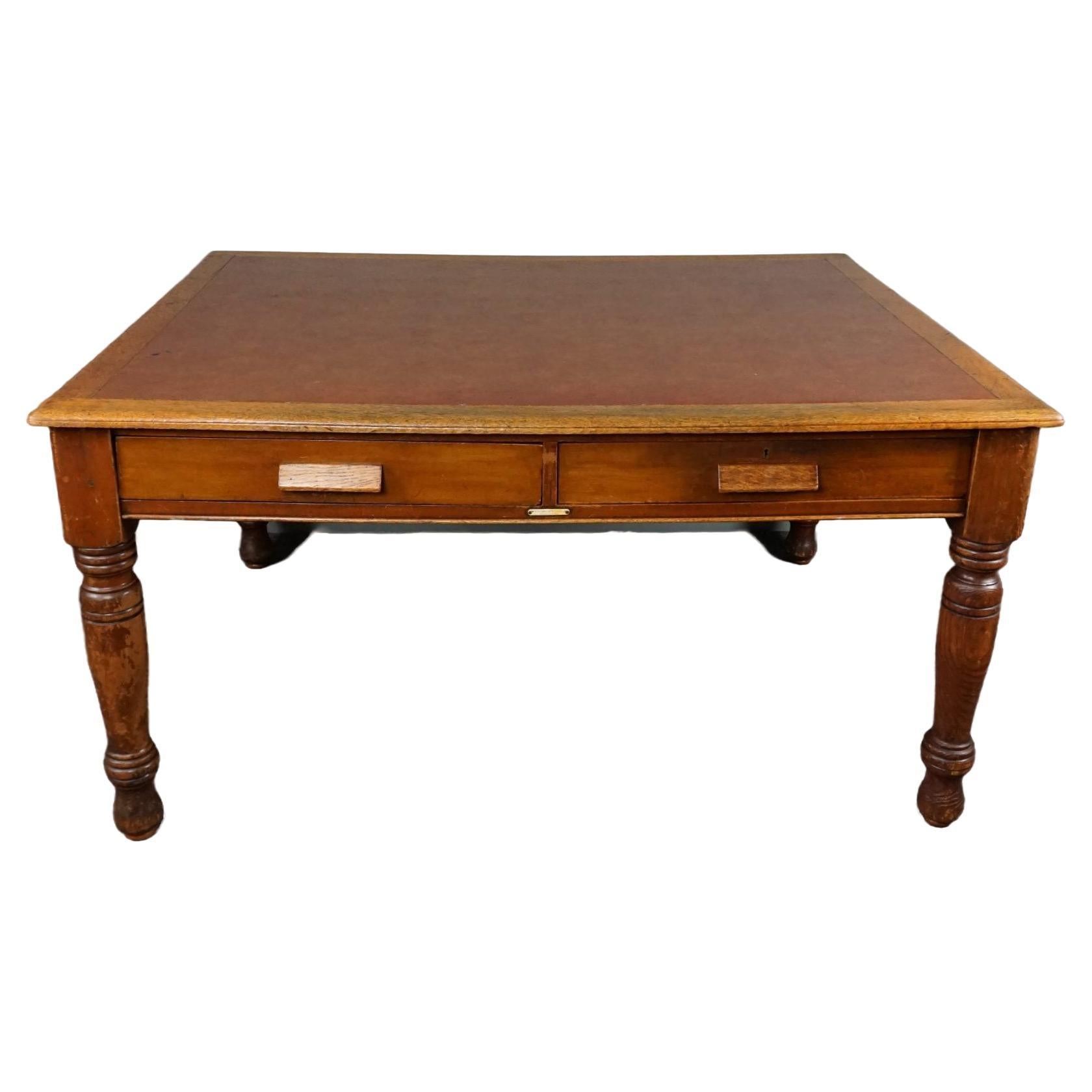 Generous antique English partner writing desk, Withy Grove Store, Manchester For Sale