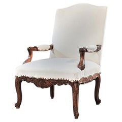 Generous French 19th Century Carved Open Armchair Fauteuil
