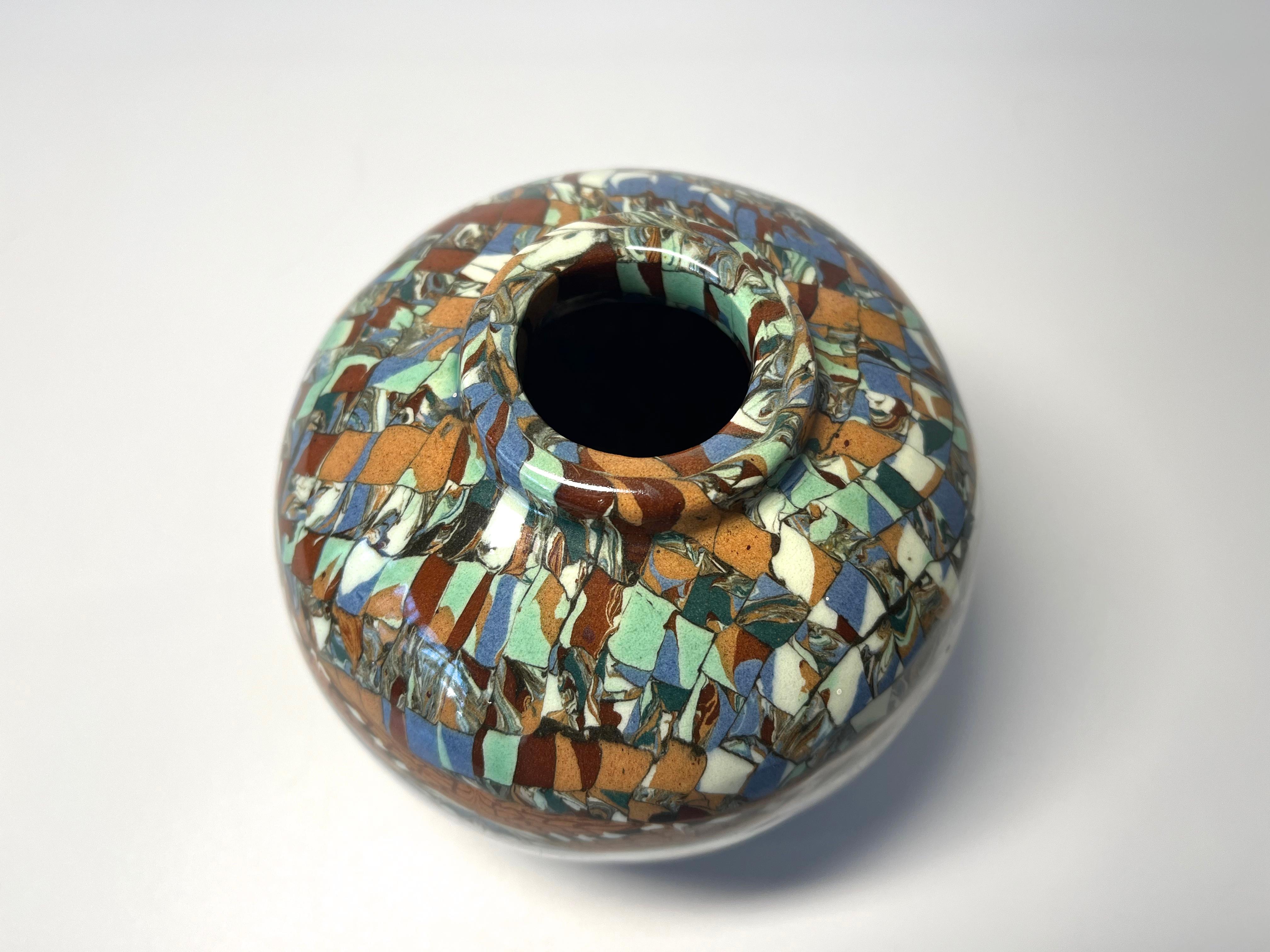 Mid-Century Modern Generous Jean Gerbino For Vallauris, France, Ceramic Glazed Mosaic Ball Vase For Sale