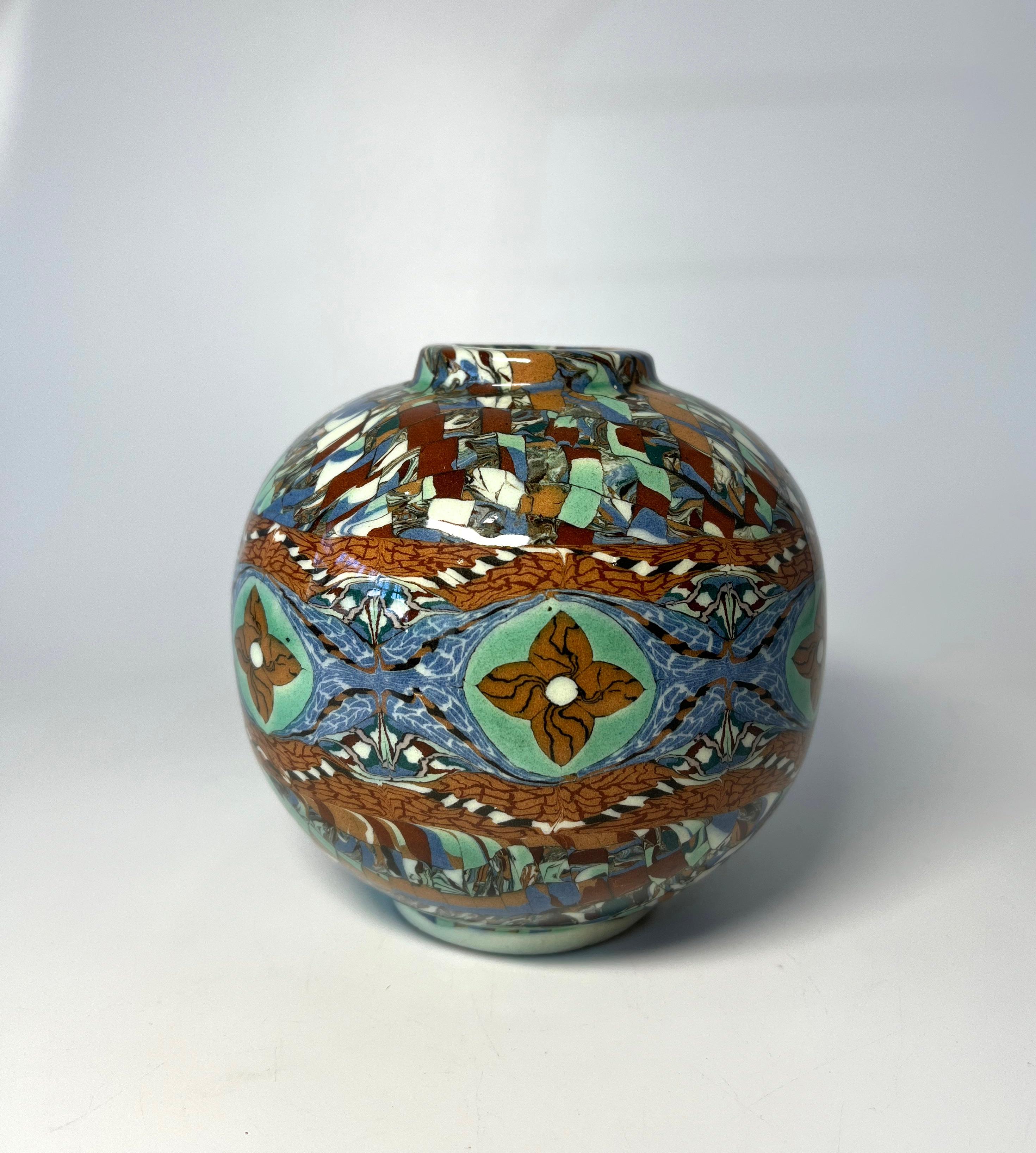 French Generous Jean Gerbino For Vallauris, France, Ceramic Glazed Mosaic Ball Vase For Sale