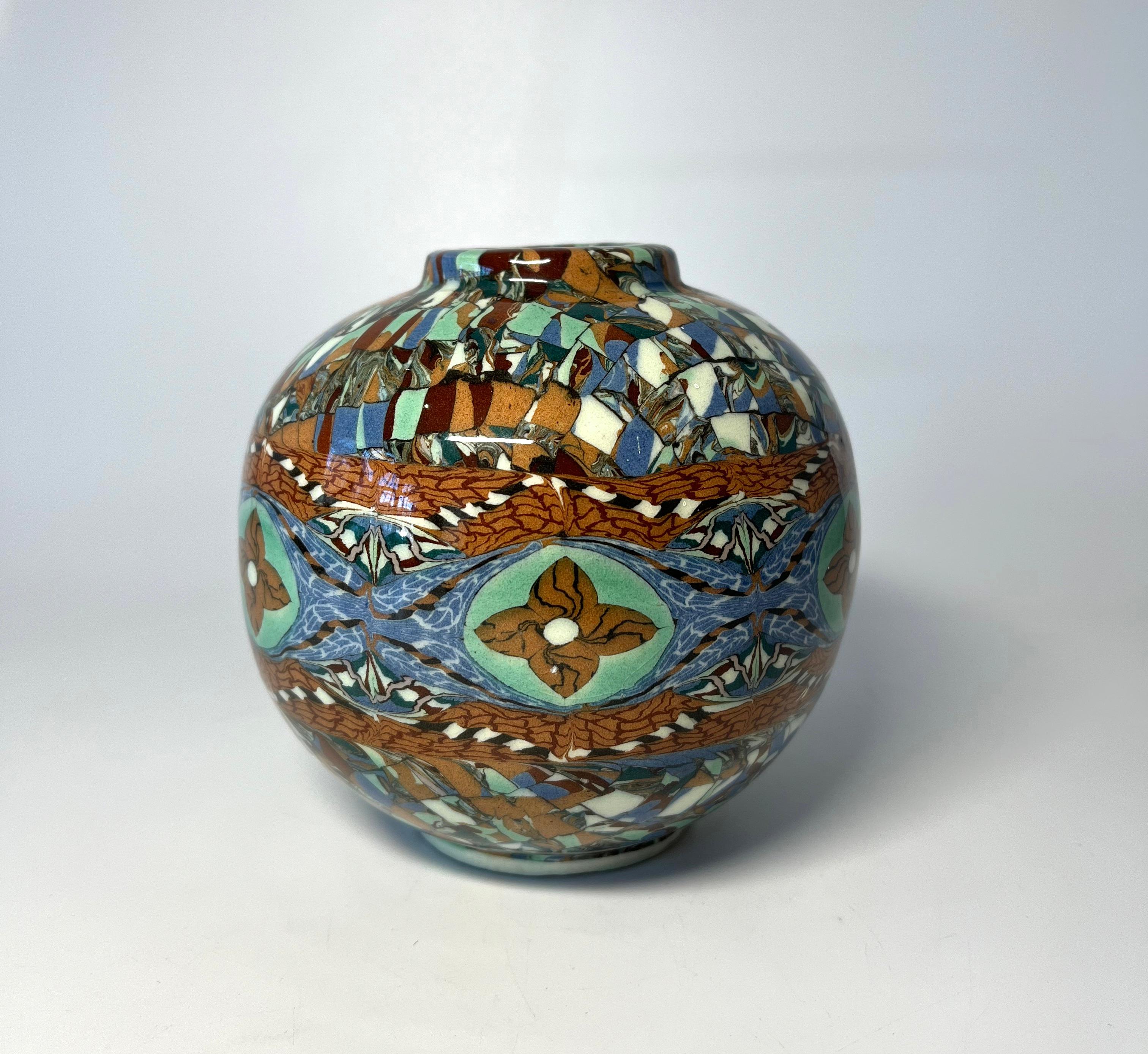 Generous Jean Gerbino For Vallauris, France, Ceramic Glazed Mosaic Ball Vase For Sale 1
