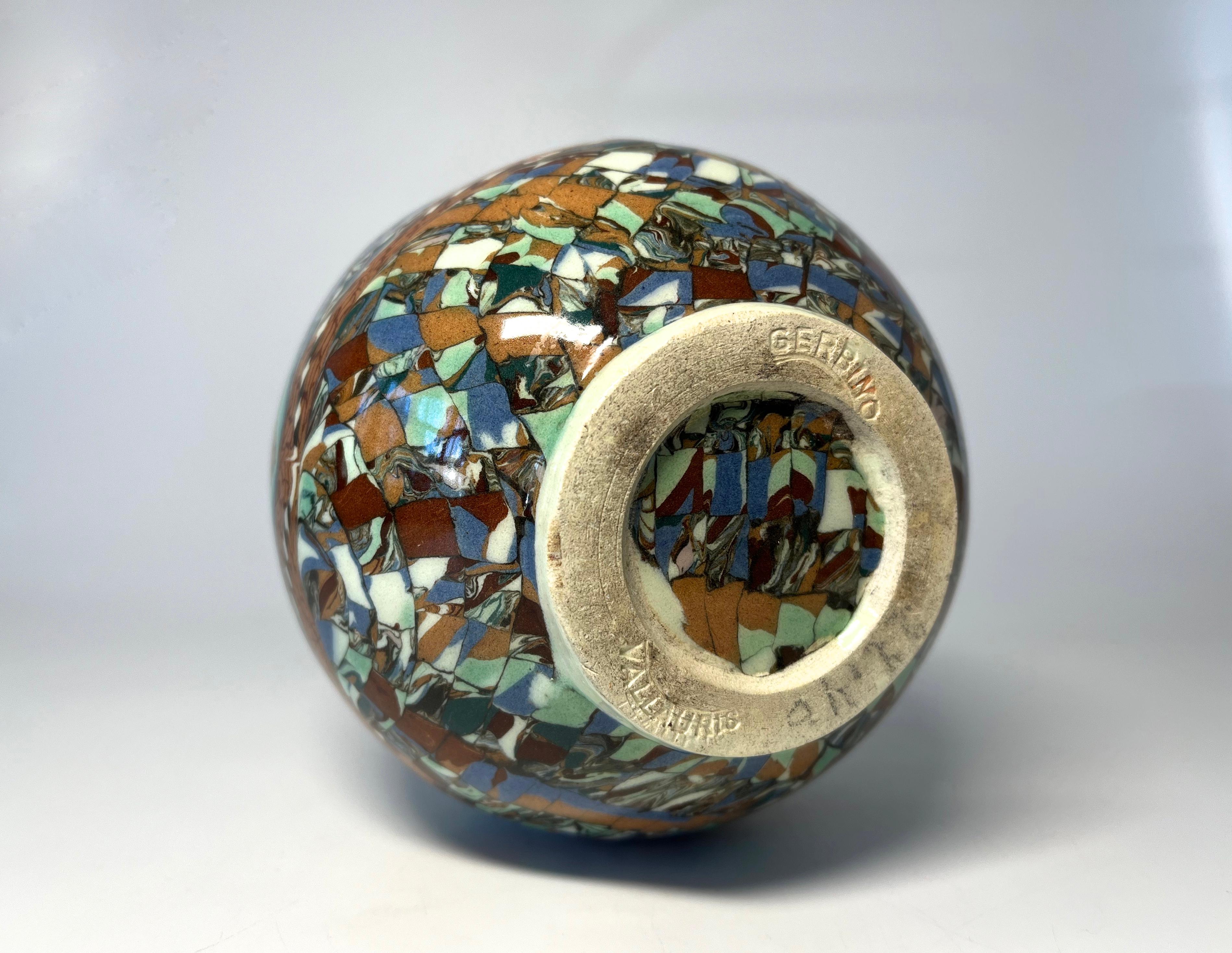 Generous Jean Gerbino For Vallauris, France, Ceramic Glazed Mosaic Ball Vase For Sale 2