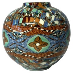 Generous Jean Gerbino For Vallauris, France, Ceramic Glazed Mosaic Ball Vase